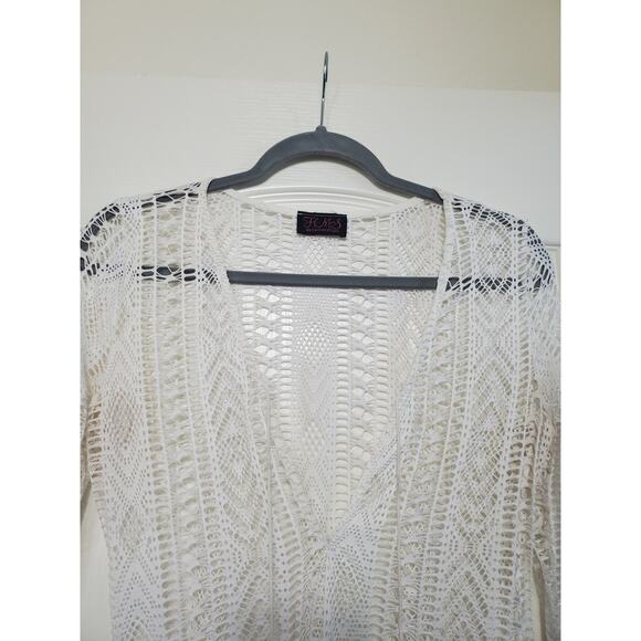 Hot Miami Styles HMS Sheer Mesh White Maxi Dress Swim Cover Up, Size Small - Picture 3 of 11